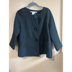 Max Studio Womens L Black Jacquard Swing Jacket 3/4 Sleeve Big Button NWOT